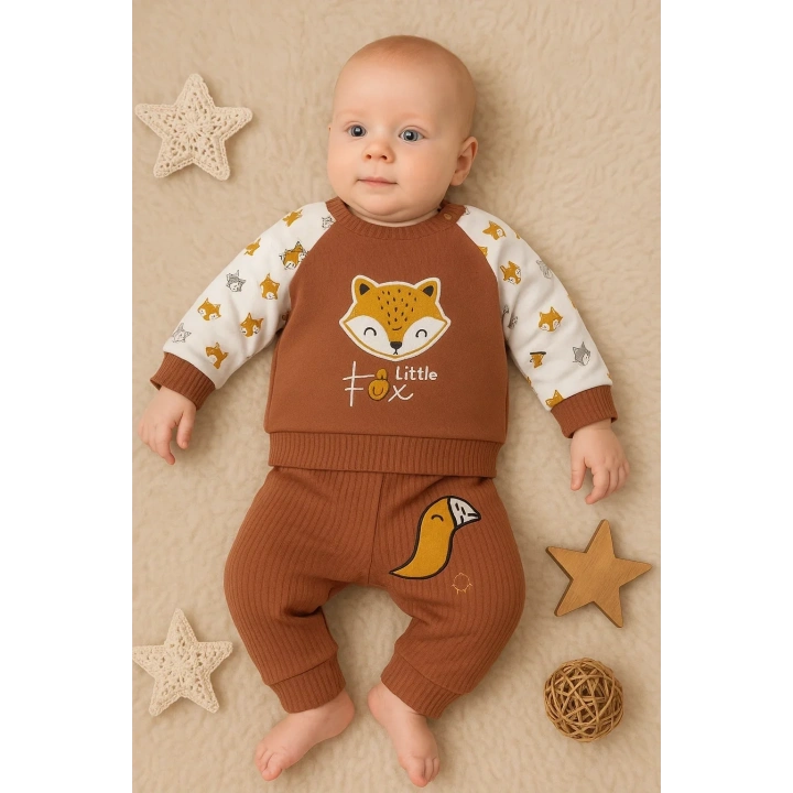 Littie Fox Nakışlı % 100 Pamuklu 2li Erkek Takım