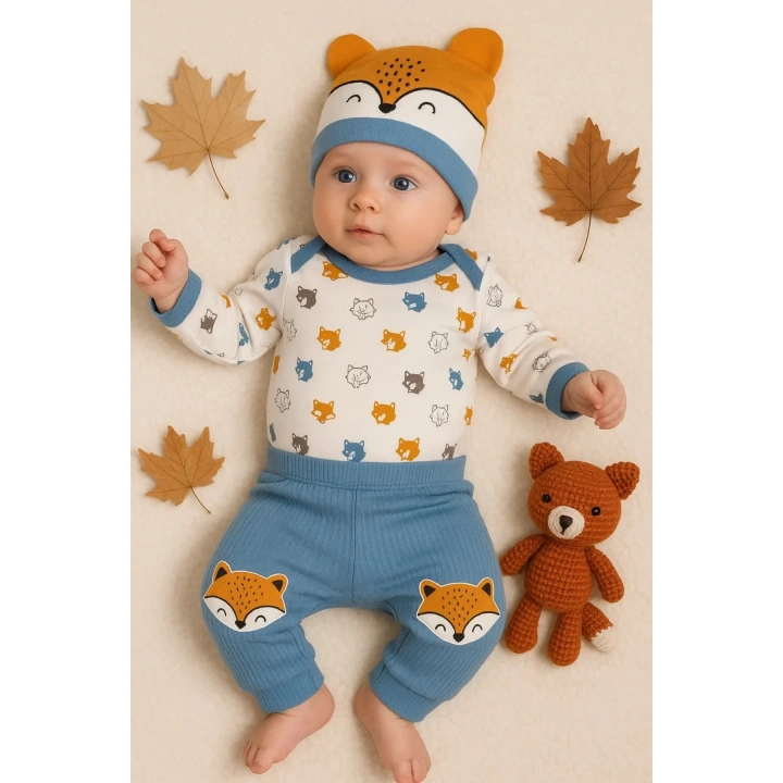 Little Fox Desenli 3lü % 100 Pamuklu Erkek Takım