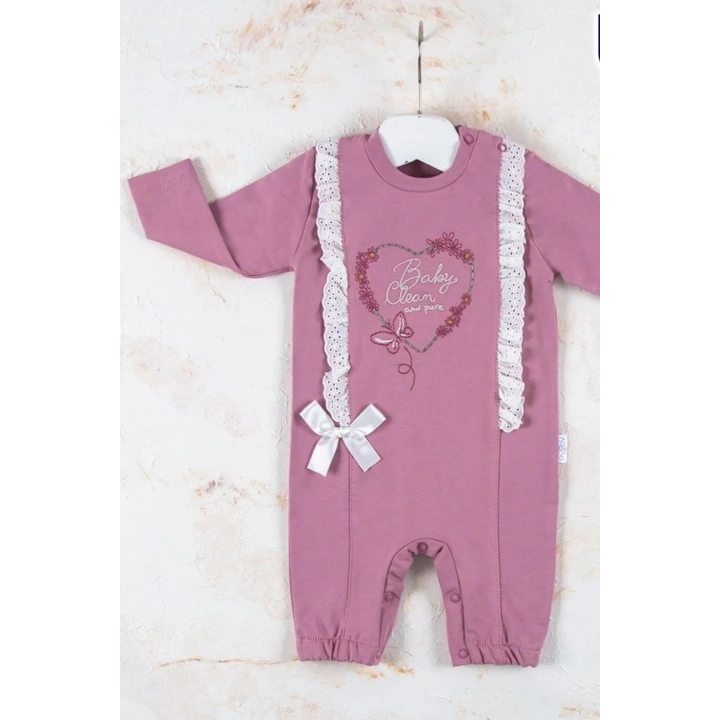 Love Kalp Nakışlı % 100 Pamuk Kız Bebek Tulumu