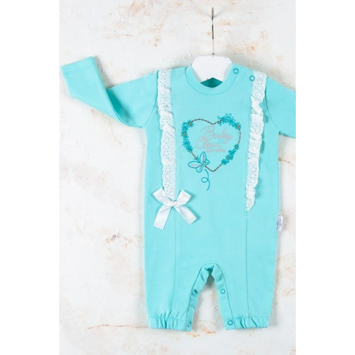 Love Kalp Nakışlı % 100 Pamuk Kız Bebek Tulumu