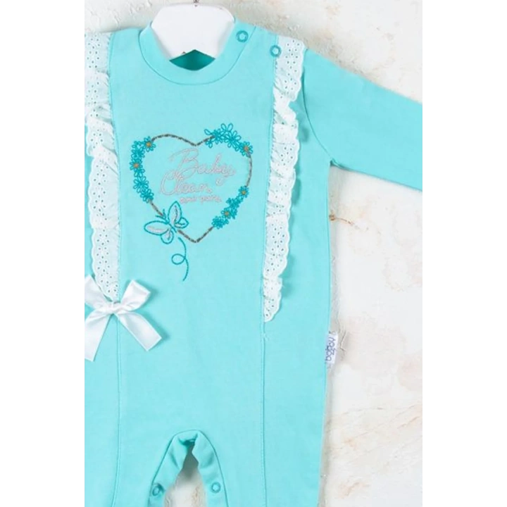 Love Kalp Nakışlı % 100 Pamuk Kız Bebek Tulumu