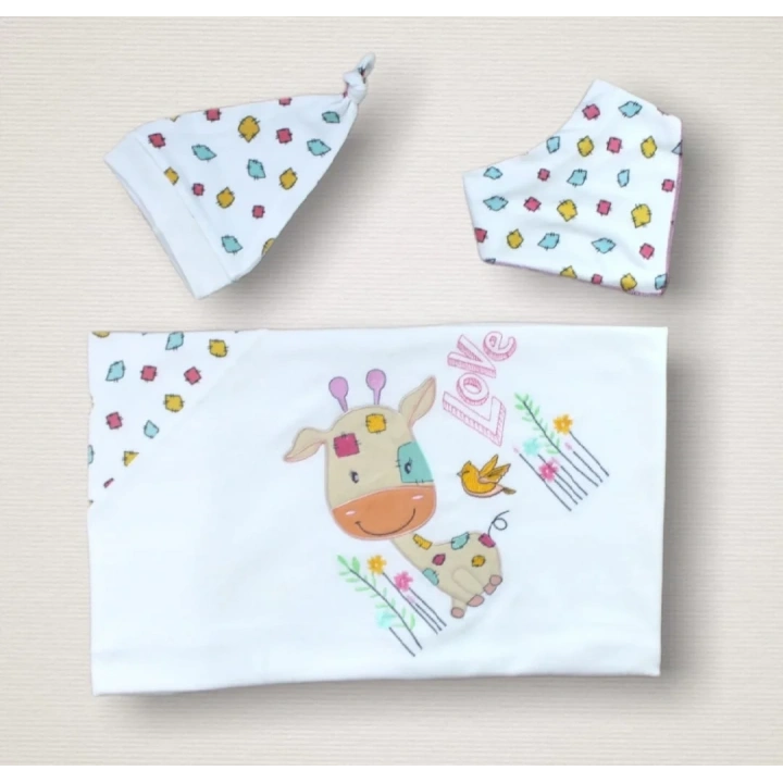 Love Zürafa Nakışlı  10lu Zıbın Takımı Hastane Çıkışı Ekru