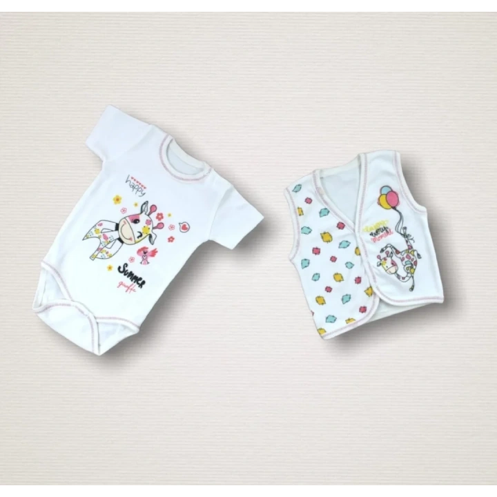 Love Zürafa Nakışlı  10lu Zıbın Takımı Hastane Çıkışı Ekru