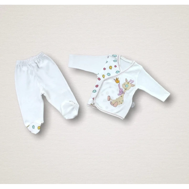 Love Zürafa Nakışlı  10lu Zıbın Takımı Hastane Çıkışı Ekru