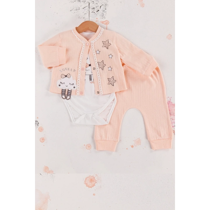 Lovely Yıldız Desenli 3lü Hırkalı Kız Bebek Takım