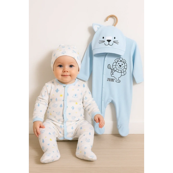 Mini Jungle Aslan Desenli Erkek Bebek 4lü Tulum Seti