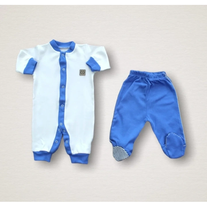 Minik Centilmen Ayı Nakışlı  10lu Zıbın Takımı Hastane Çıkışı Mavi