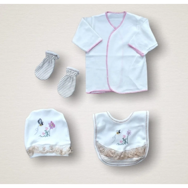 Minik Sincap Nakışlı  10lu Zıbın Takımı Hastane Çıkışı Ekru