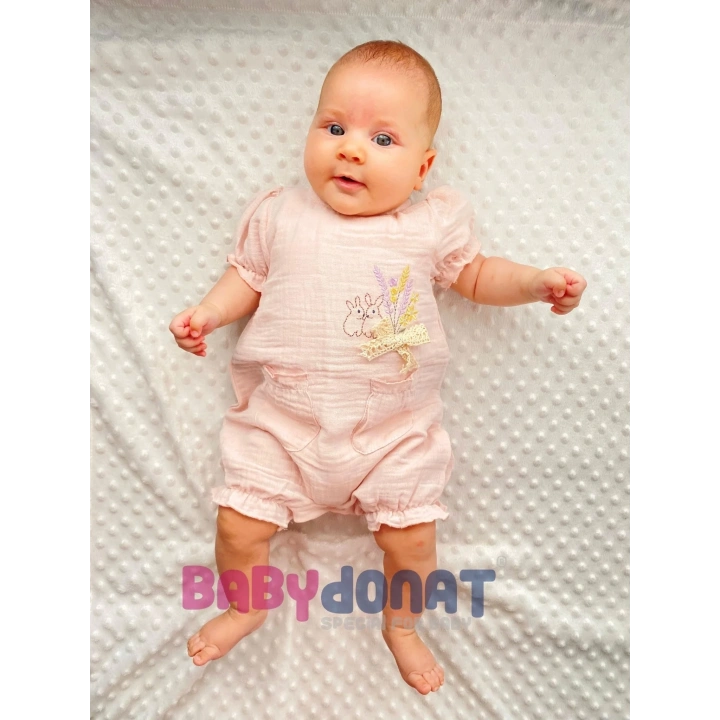 Müslin Kumaş Çiçek Nakışlı Pamuklu Kız Bebek Tulum