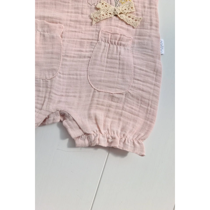 Müslin Kumaş Çiçek Nakışlı Pamuklu Kız Bebek Tulum