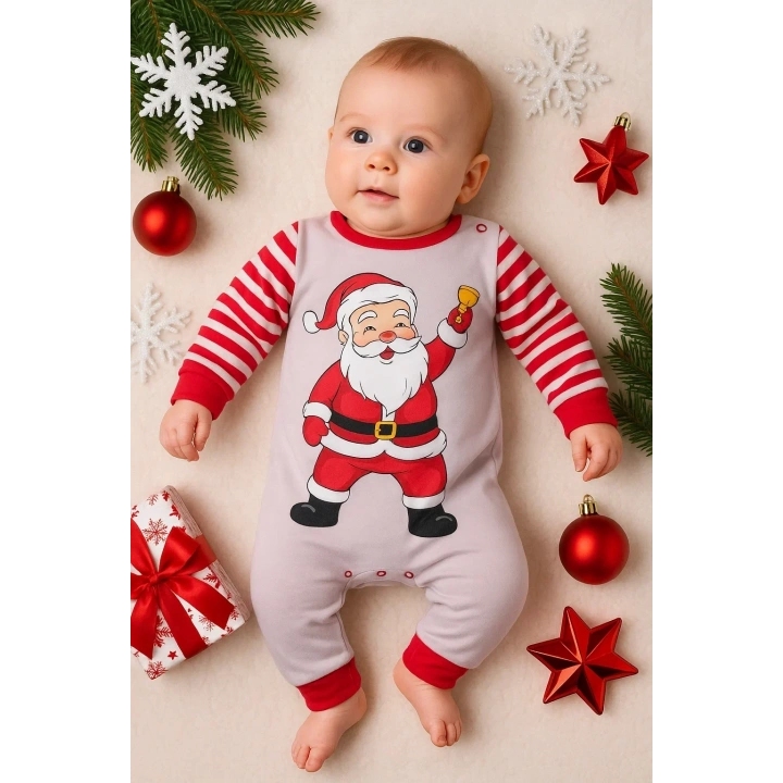 Noel Baba Detaylı Bebek Tulum % 100 Pamuk
