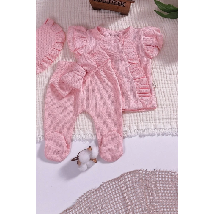 Omuzdan Fırfır Detaylı 5 Parça %100 Pamuk Kız Hastane Çıkışı