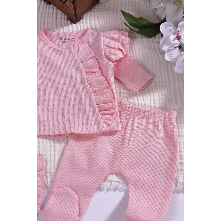 Omuzdan Fırfır Detaylı 5 Parça %100 Pamuk Kız Hastane Çıkışı