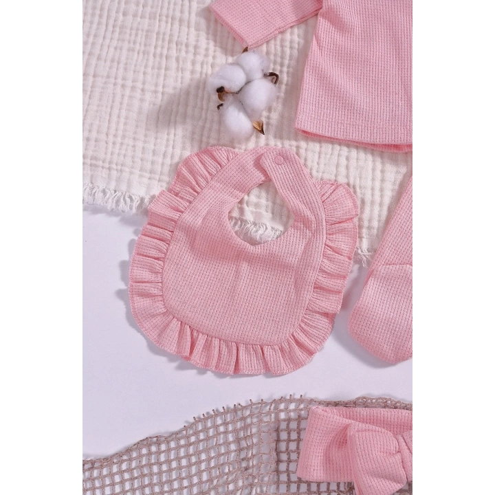 Omuzdan Fırfır Detaylı 5 Parça %100 Pamuk Kız Hastane Çıkışı