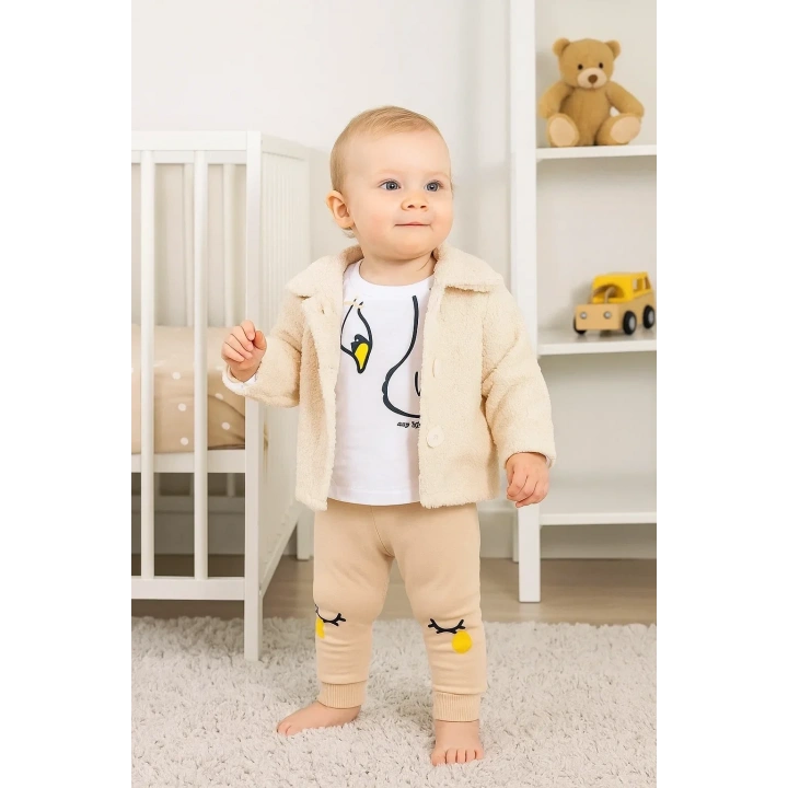 Peluş Hırkalı 3 Lü Kız Bebek Takım