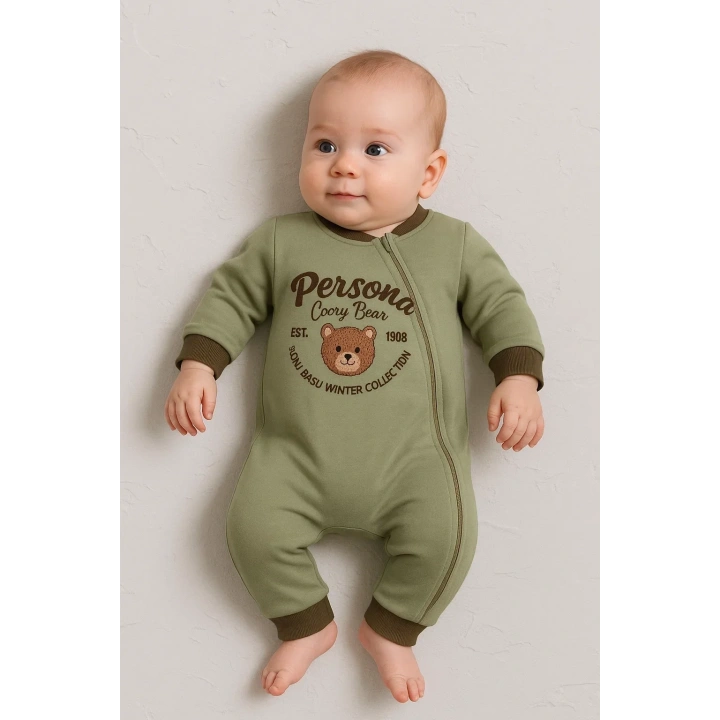 Persona Bear Nakışlı % 100 Pamuk Erkek Bebek Tulum
