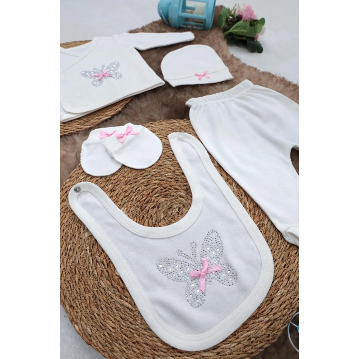 Sema Baby 5 Parça Hastane Çıkışı Zıbın Seti 0-3 Ay - Pink Butterfly