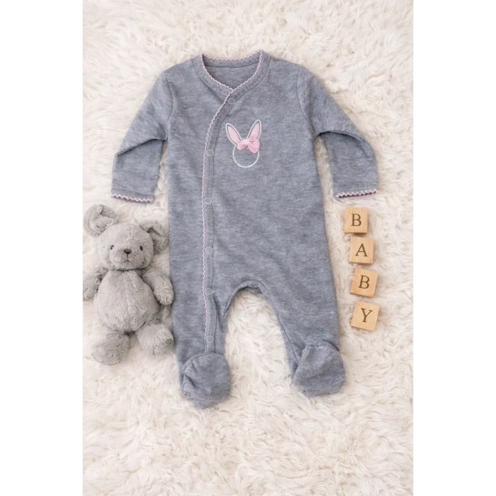 Sevimli Tavşan Desenli Kız Bebek 4’lü Tulum Seti