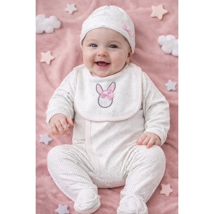 Sevimli Tavşan Desenli Kız Bebek 4’lü Tulum Seti