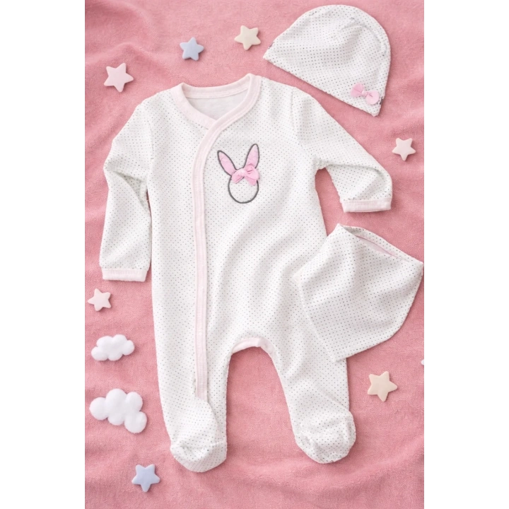 Sevimli Tavşan Desenli Kız Bebek 4’lü Tulum Seti