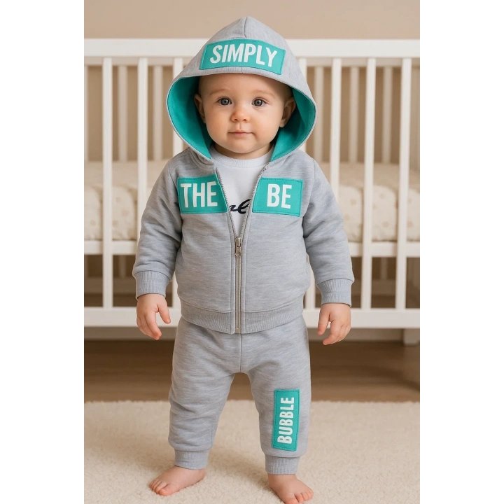 Simply Desenli Kapişonlu 3lü Erkek Bebek Takımı