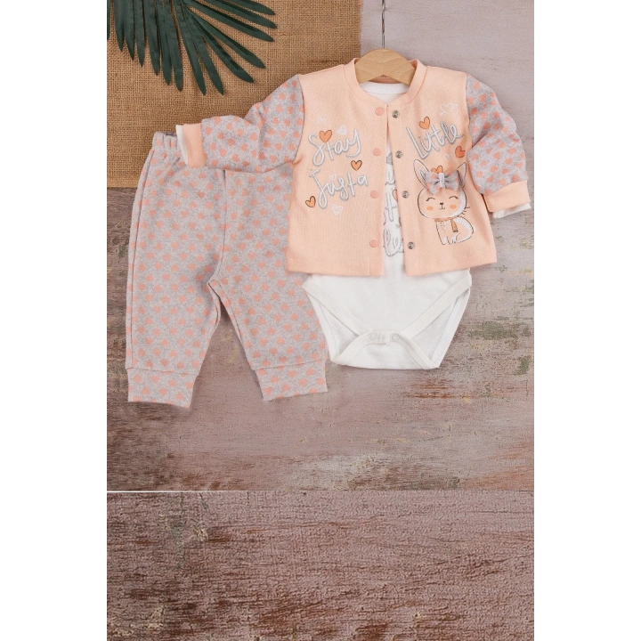 Stay Little Puan Desenli 3lü Hırkalı Kız Bebek Takım