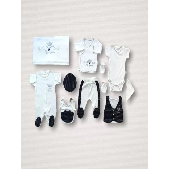 Süper Prens Nakışlı 10lu Zıbın Takımı Hastane Çıkışı Lacivert