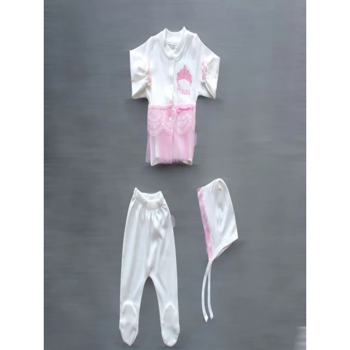Taçlı Prensesim Nakışlı  10lu Zıbın Takımı Hastane Çıkışı Pembe