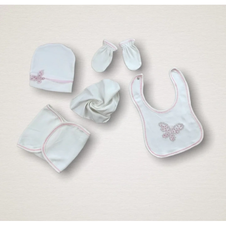 Uçan Kelebekler Nakışlı  10lu Zıbın Takımı Hastane Çıkışı Pembe