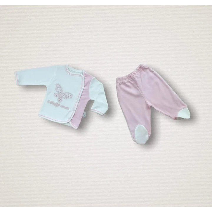 Uçan Kelebekler Nakışlı  10lu Zıbın Takımı Hastane Çıkışı Pembe