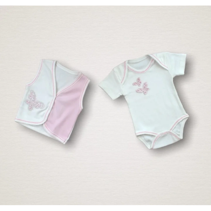 Uçan Kelebekler Nakışlı  10lu Zıbın Takımı Hastane Çıkışı Pembe