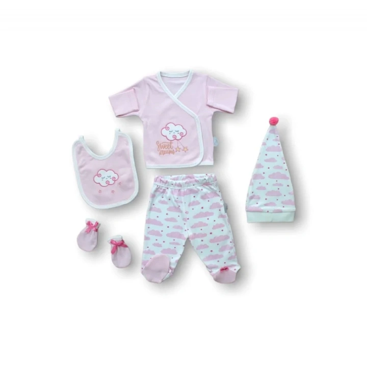 Uykucu Bulut Nakışlı  5li Zıbın Takımı Hastane Çıkışı Pembe