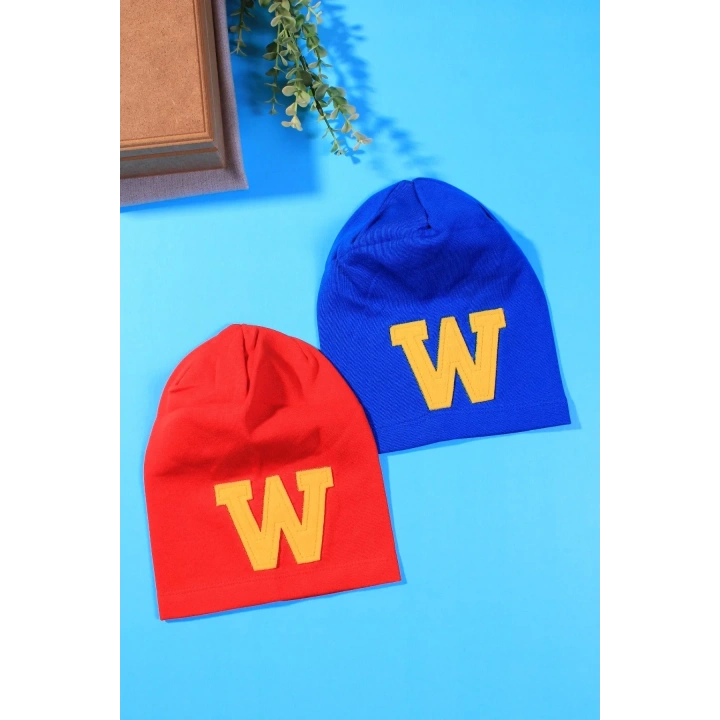 W Armalı 2-4 Yaş Erkek Çocuk Şapkası 2li Paket