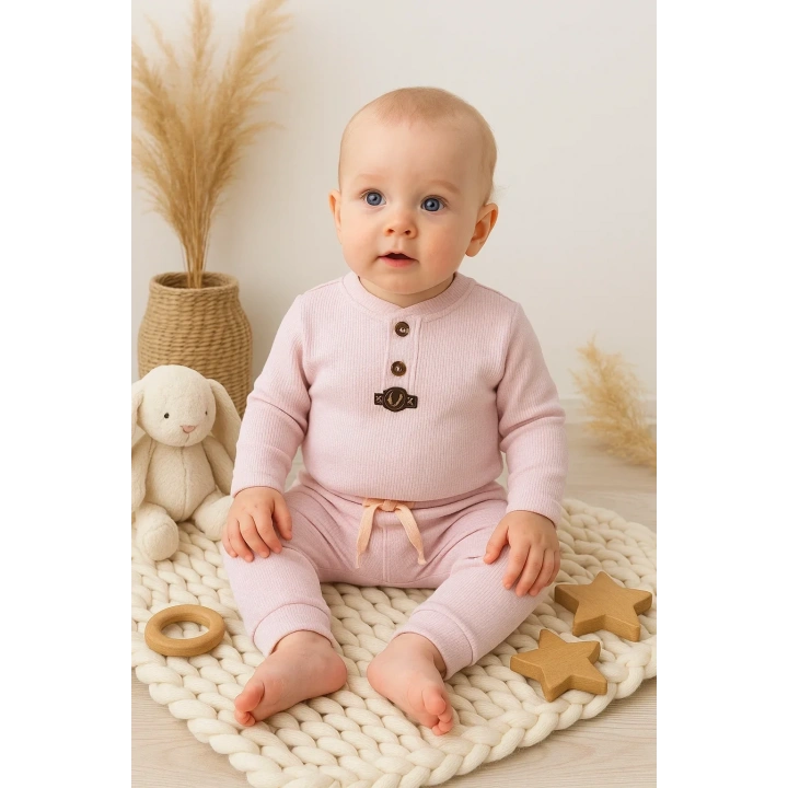 Waffle Çıtlı Düğmeli 2li Mevsimlik Takım