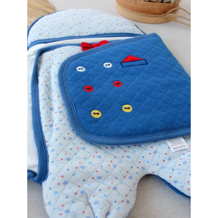 Yenidoğan Açılır Kucaklı Smokin Ayaklı Erkek Bebek Kundak Mavi