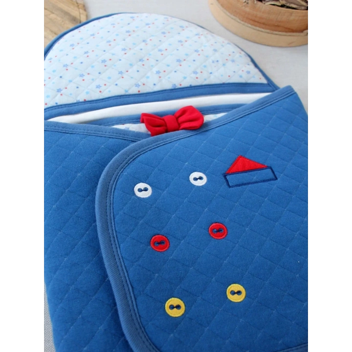 Yenidoğan Açılır Kucaklı Smokin Ayaklı Erkek Bebek Kundak Mavi