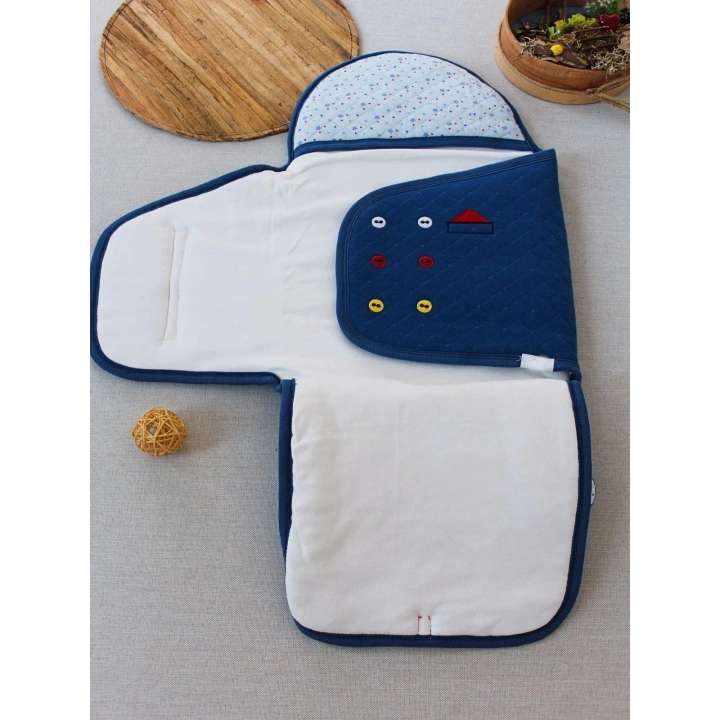 Yenidoğan Açılır Kucaklı Smokin Ayaklı Erkek Bebek Kundak Mavi