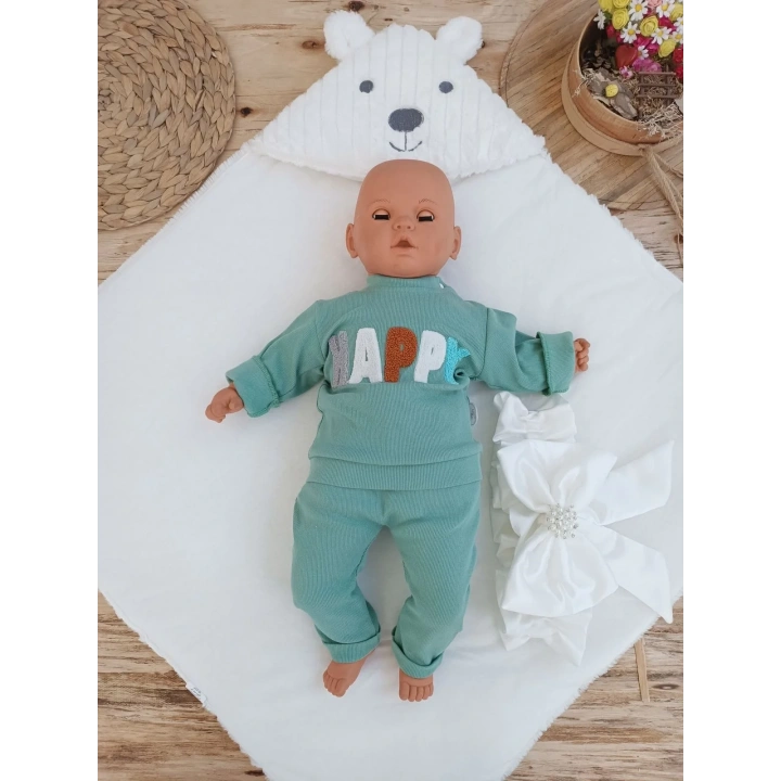 Yenidoğan Beyaz Wool Yün Kumaş Ayıcık Kulaklı Kundak Bebek Battaniyesi Beyaz