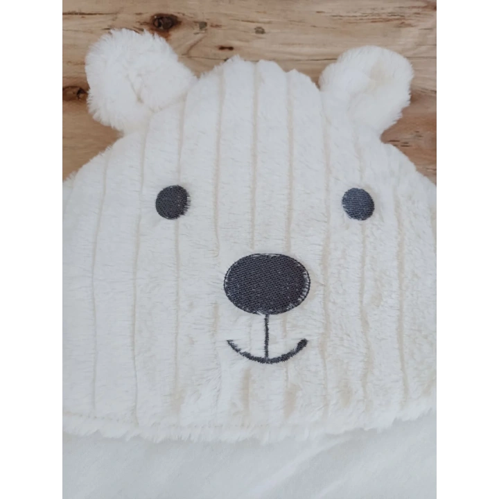 Yenidoğan Beyaz Wool Yün Kumaş Ayıcık Kulaklı Kundak Bebek Battaniyesi Beyaz