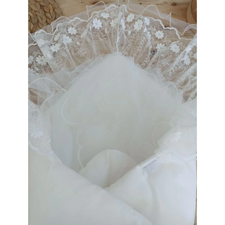 Yenidoğan Gelinlik Duvaklı Trilüks Kundak Bebek Battaniyesi Ekru