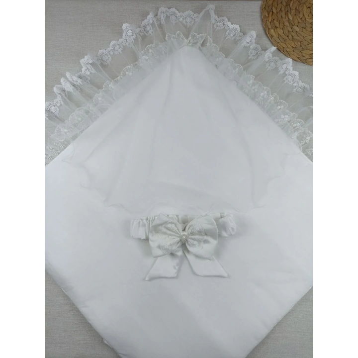 Yenidoğan İpek Pamuklu İnci Lüks Kundak Bebek Battaniyesi Ekru