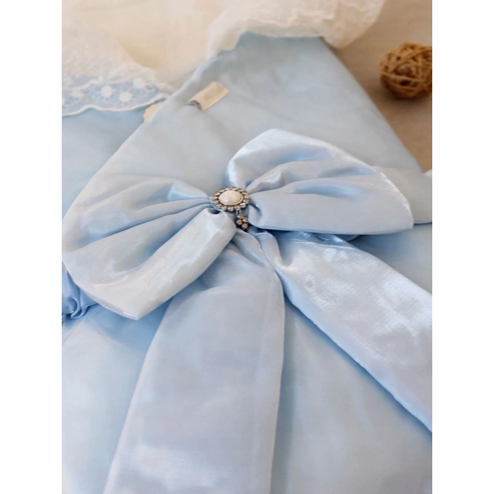 Yenidoğan Kumru İnci Fiyonk Kristal Parlak Duvaklı Kundak Bebek Battaniyesi Mavi