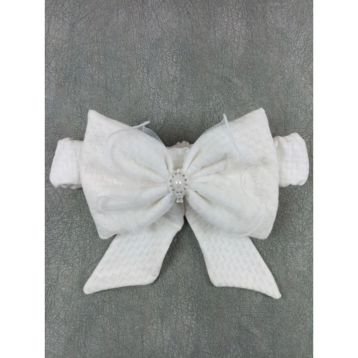 Yenidoğan Kumru Soft Cotton Taç Nakışlı Trilüks Kundak Bebek Battaniyesi Ekru