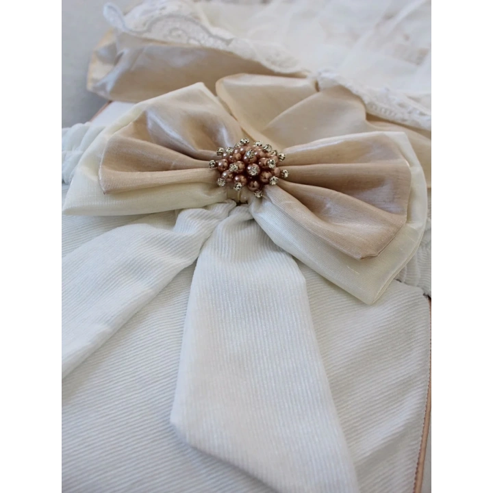 Yenidoğan Nil Taç Nakışlı Kumru Kundak Bebek Battaniyesi Sütlü Kahve