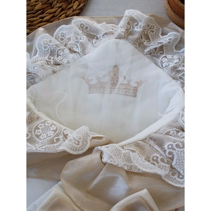 Yenidoğan Nil Taç Nakışlı Kumru Kundak Bebek Battaniyesi Sütlü Kahve