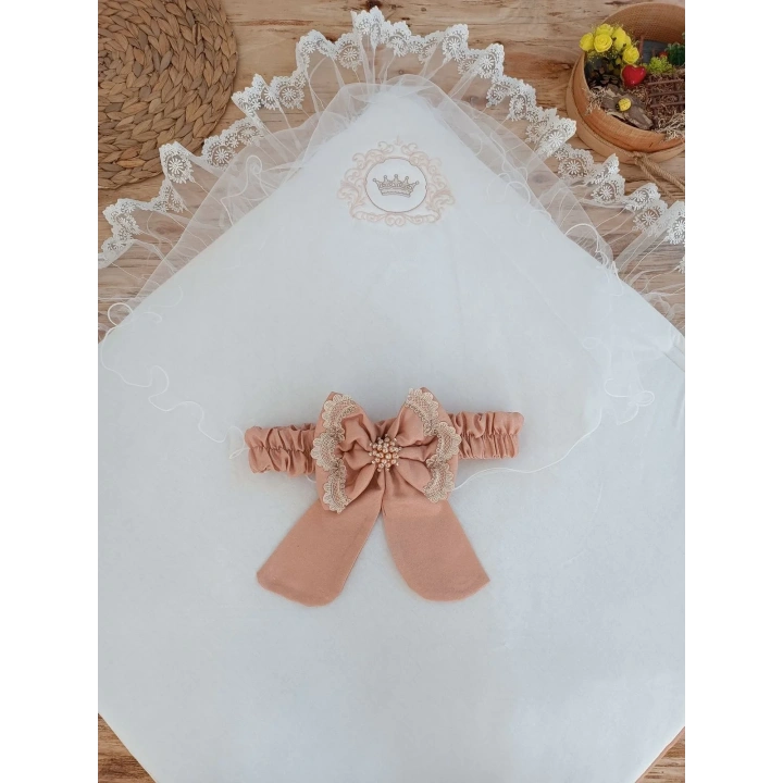 Yenidoğan Pamuk Papatya Desenli Trilüks Unisex Kundak Bebek Battaniyesi Kahverengi