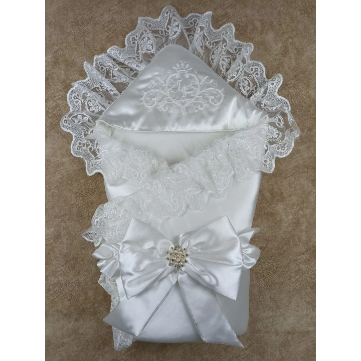 Yenidoğan Pırıltı Nakış Detaylı Lüks Kundak Bebek Battaniyesi Ekru