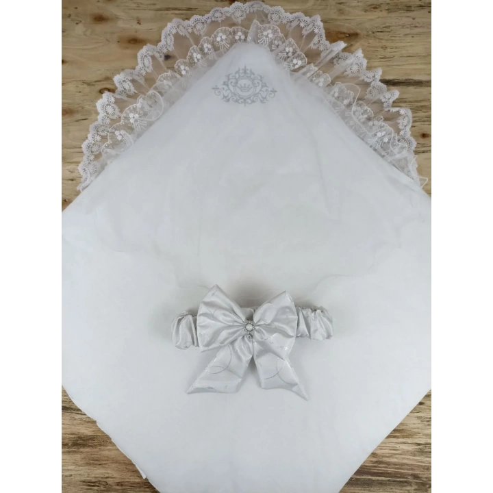 Yenidoğan Pırıltı Taç Nakışlı İnci Delüks Kundak Bebek Battaniyesi Ekru