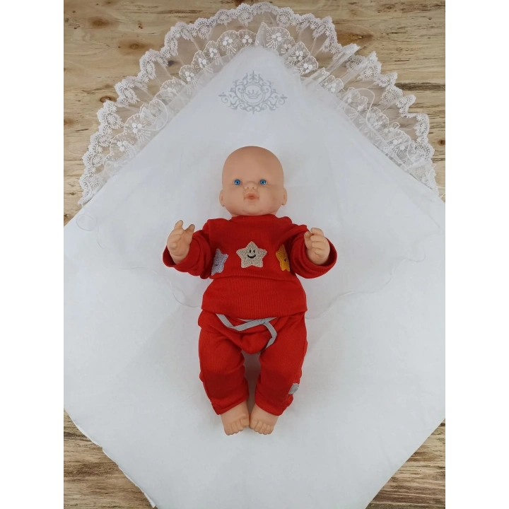 Yenidoğan Pırıltı Taç Nakışlı İnci Delüks Kundak Bebek Battaniyesi Ekru