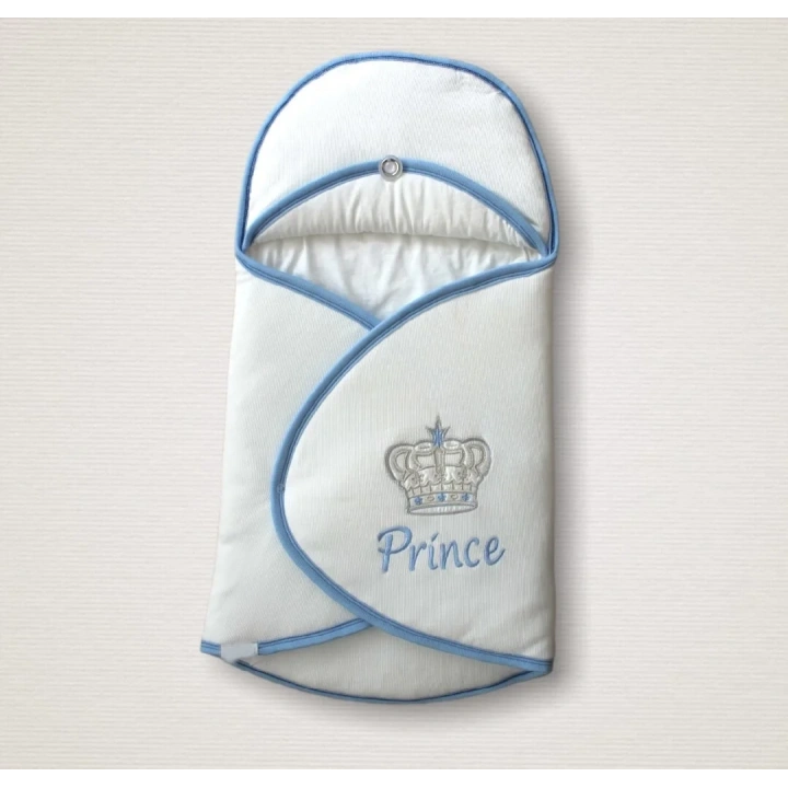 Yenidoğan Prince Nakışlı Çizgi Efektli Kız Bebek Klasik Kundak Bebek Battaniyesi Ekru